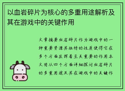 以血岩碎片为核心的多重用途解析及其在游戏中的关键作用